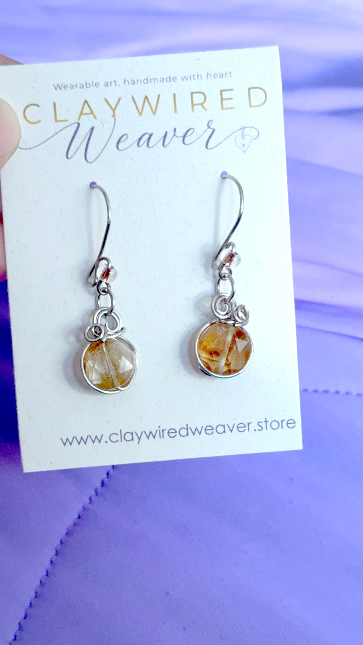 Golden Citrine Silver-Wrapped Drop Earrings