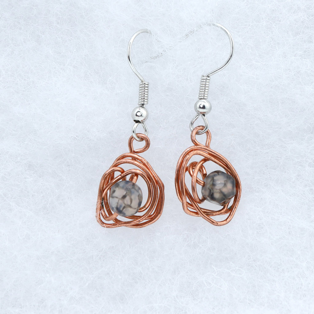 Smoky Quartz & Copper Swirl Earrings
