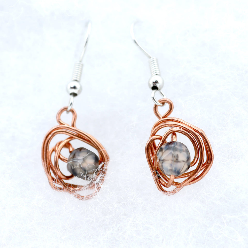 Smoky Quartz & Copper Swirl Earrings