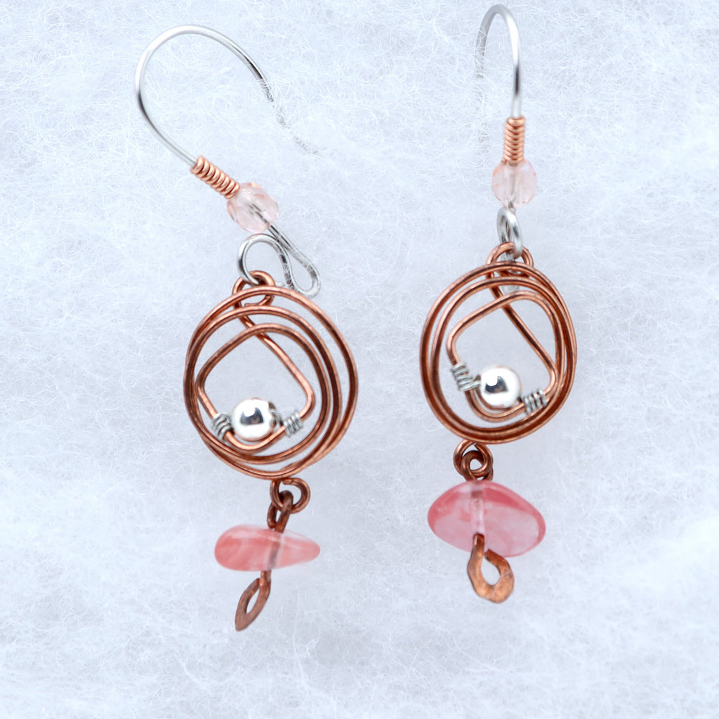 Watermelon Quartz & Copper Orbit Earrings