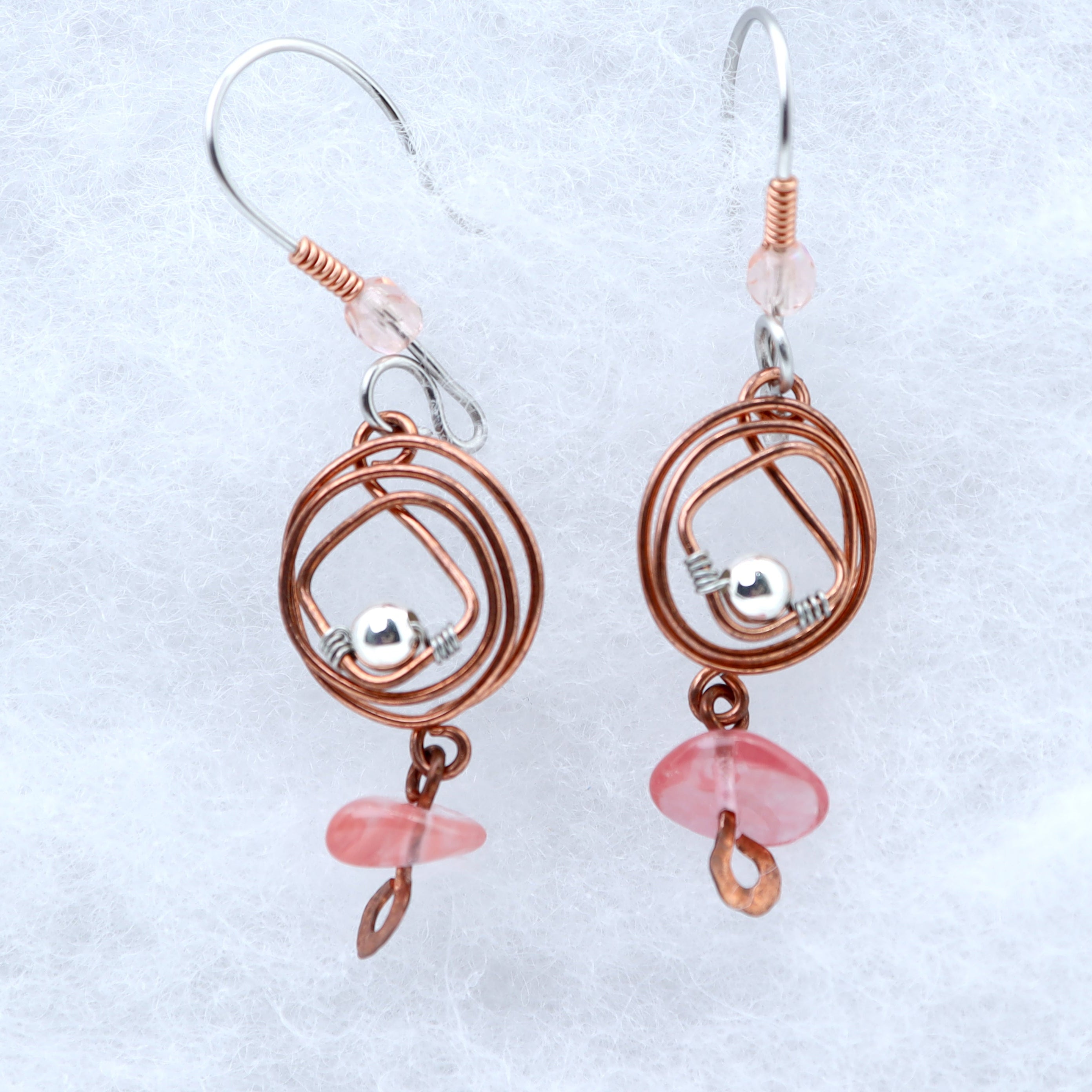 Watermelon Quartz & Copper Orbit Earrings