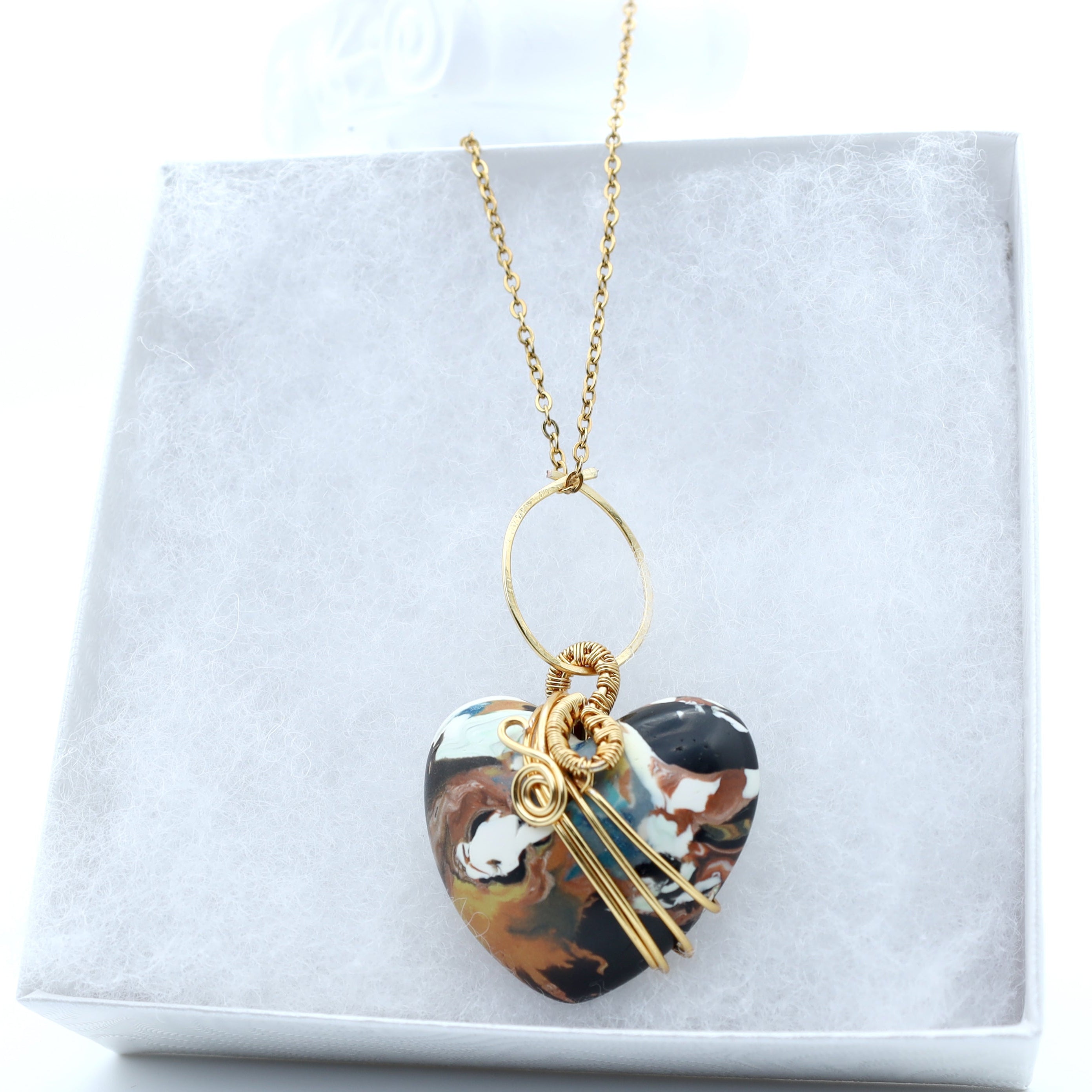 Earthfire Heart Wire-Wrapped Pendant Necklace