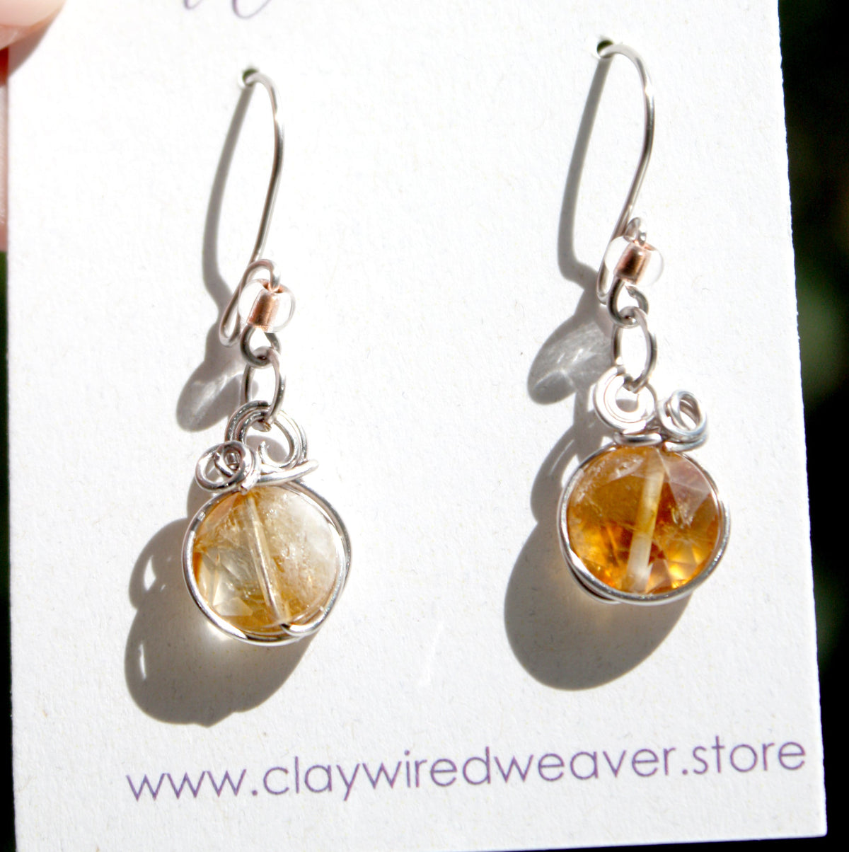 Golden Citrine Silver-Wrapped Drop Earrings
