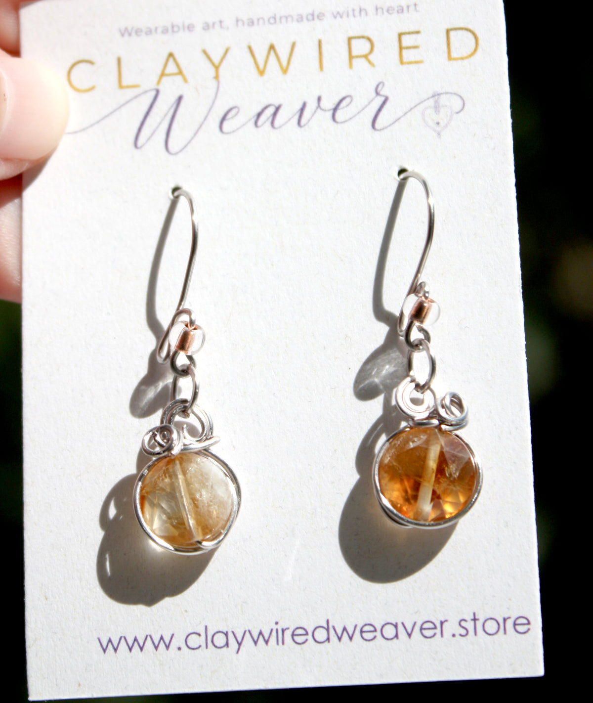 Golden Citrine Silver-Wrapped Drop Earrings