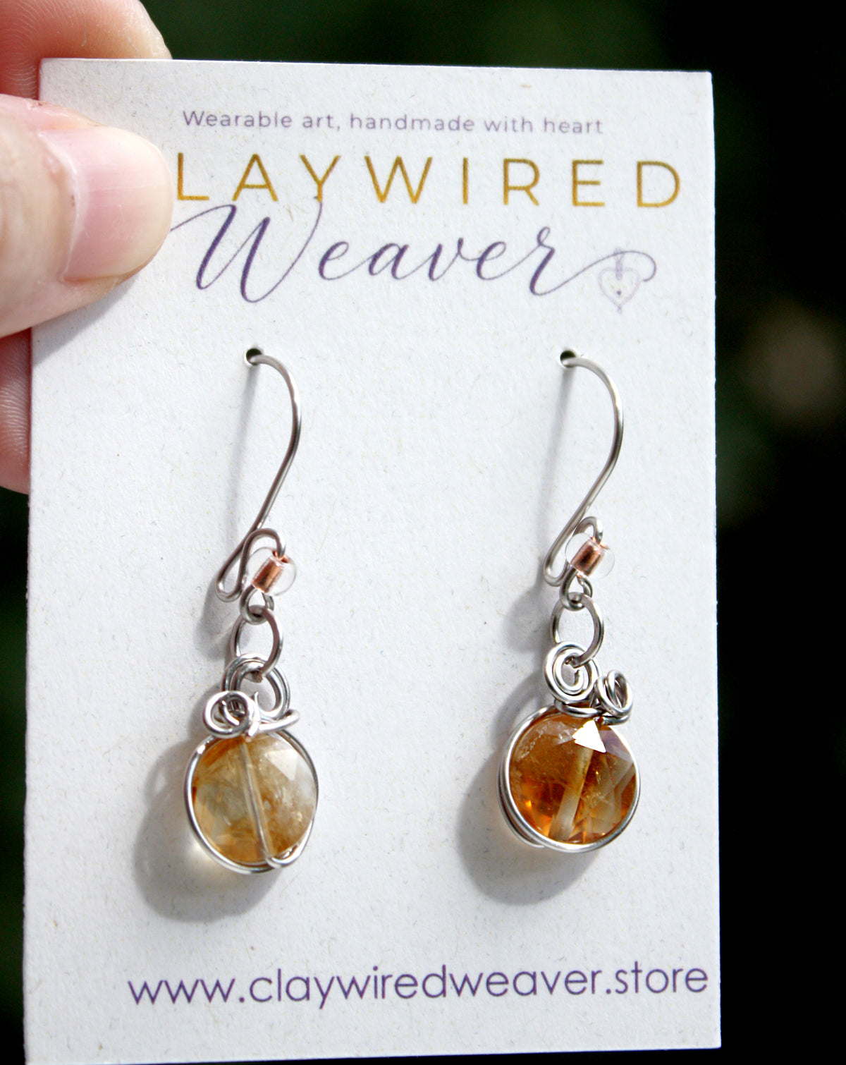 Golden Citrine Silver-Wrapped Drop Earrings