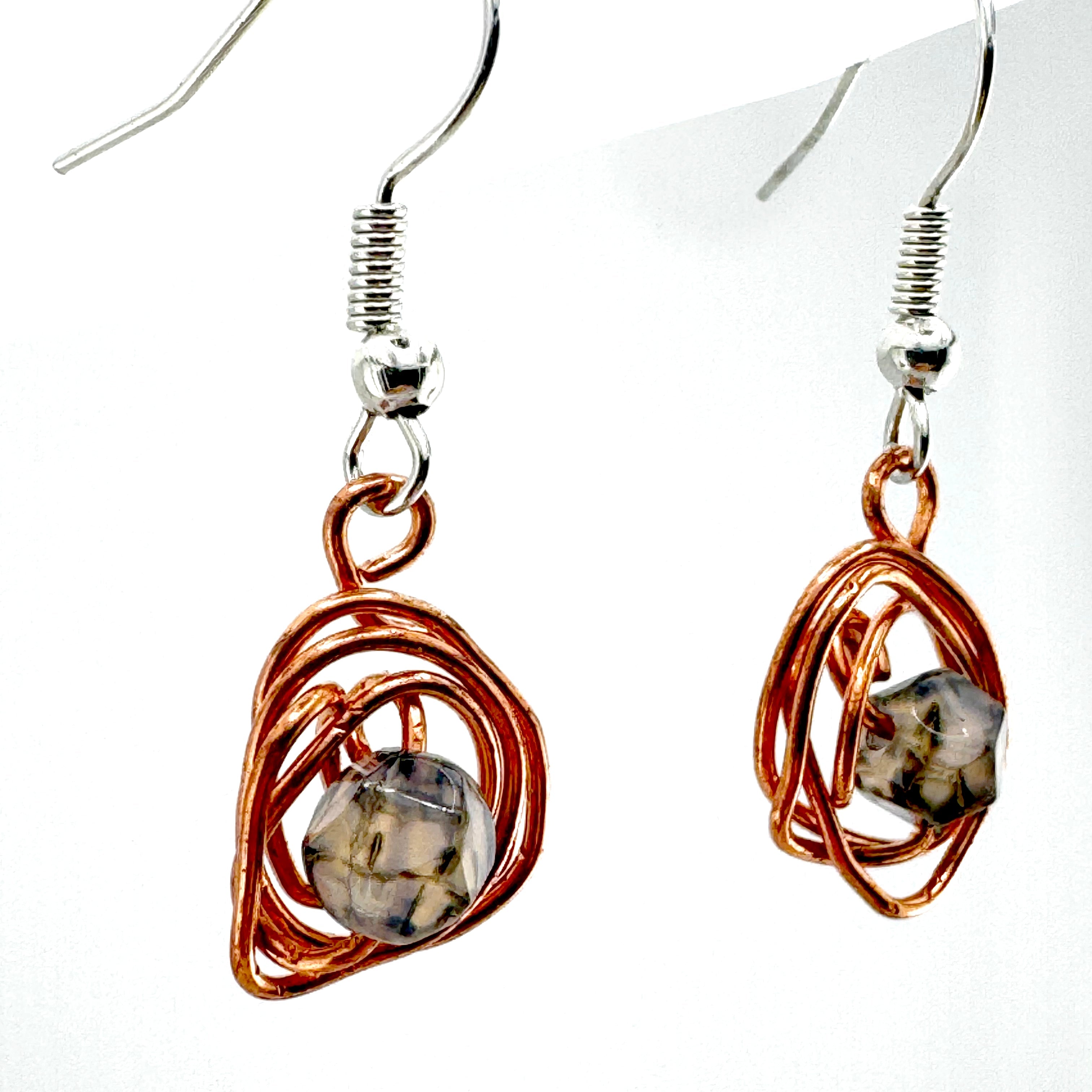 Smoky Quartz & Copper Swirl Earrings