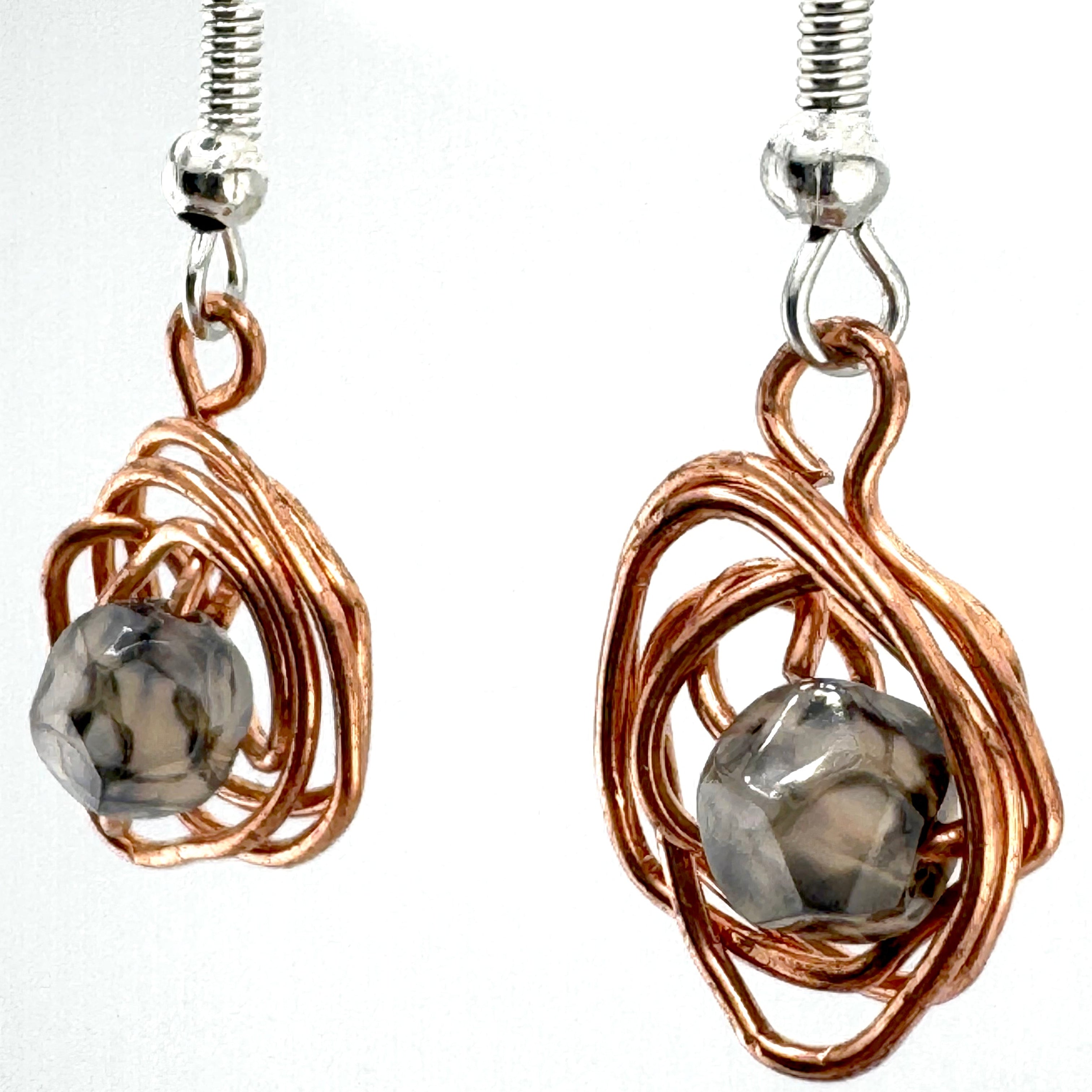 Smoky Quartz & Copper Swirl Earrings