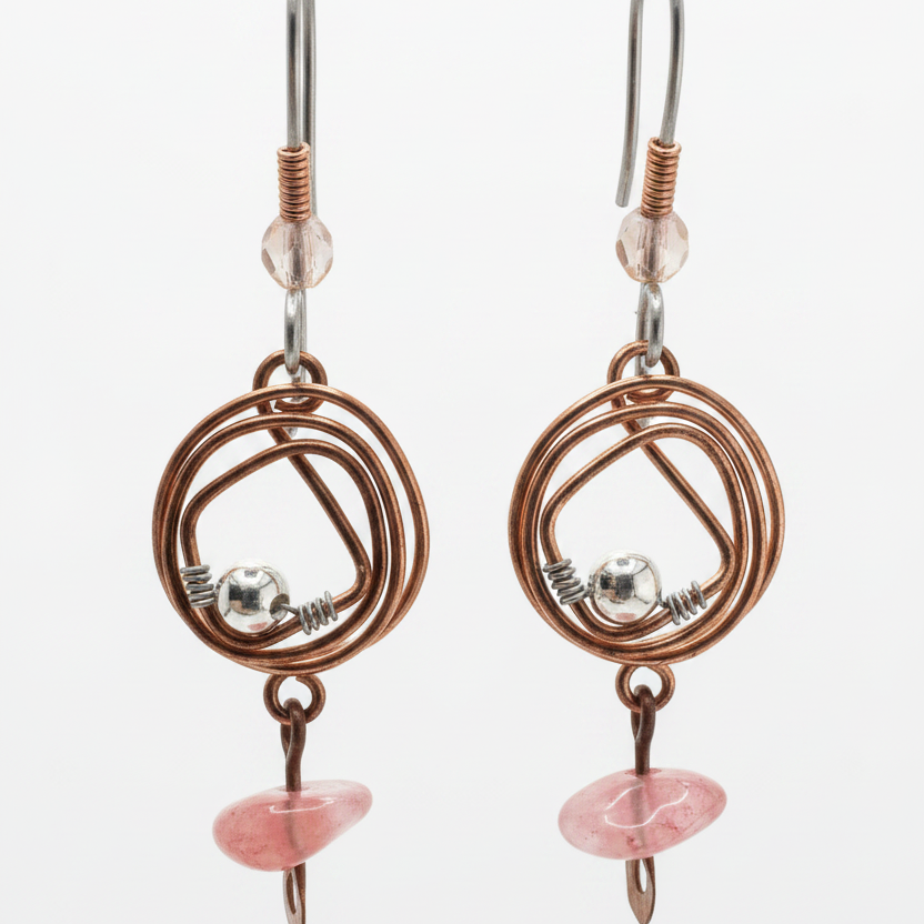 Watermelon Quartz & Copper Orbit Earrings