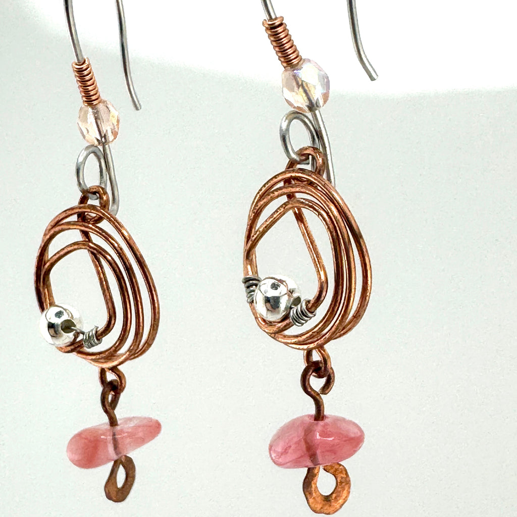 Watermelon Quartz & Copper Orbit Earrings