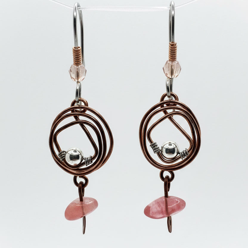 Watermelon Quartz & Copper Orbit Earrings