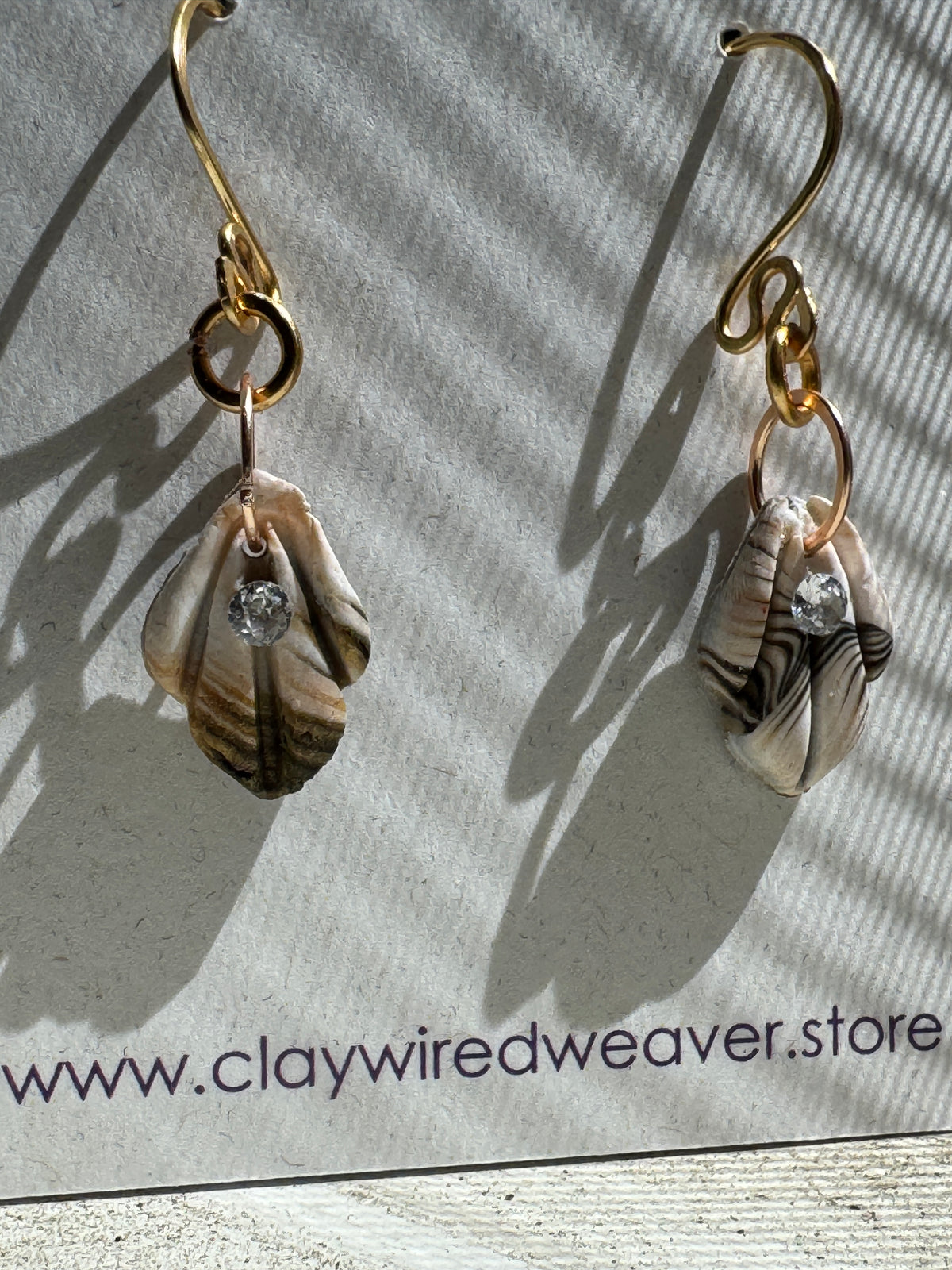 Ivory Marbled Leaf Drop Earrings with Crystal Accent