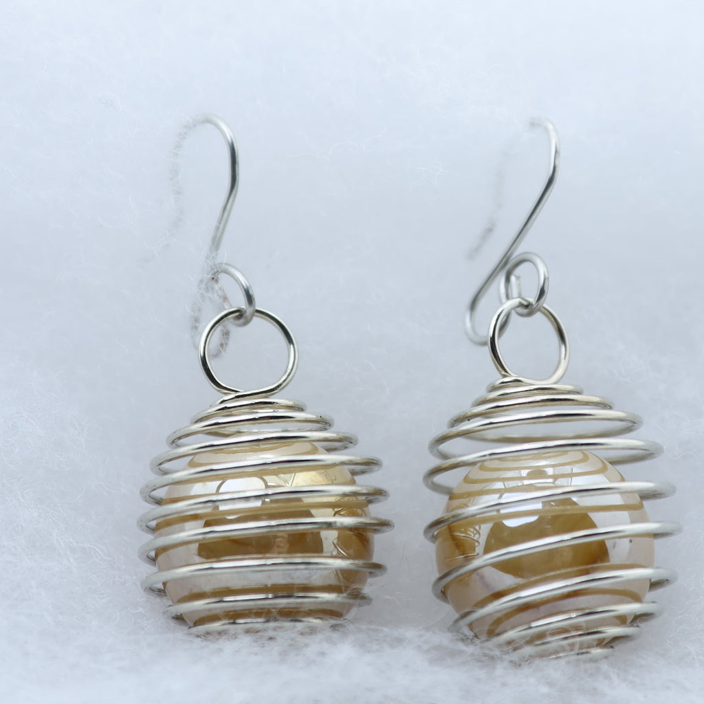 Silver Coil Bead Dangle Earrings