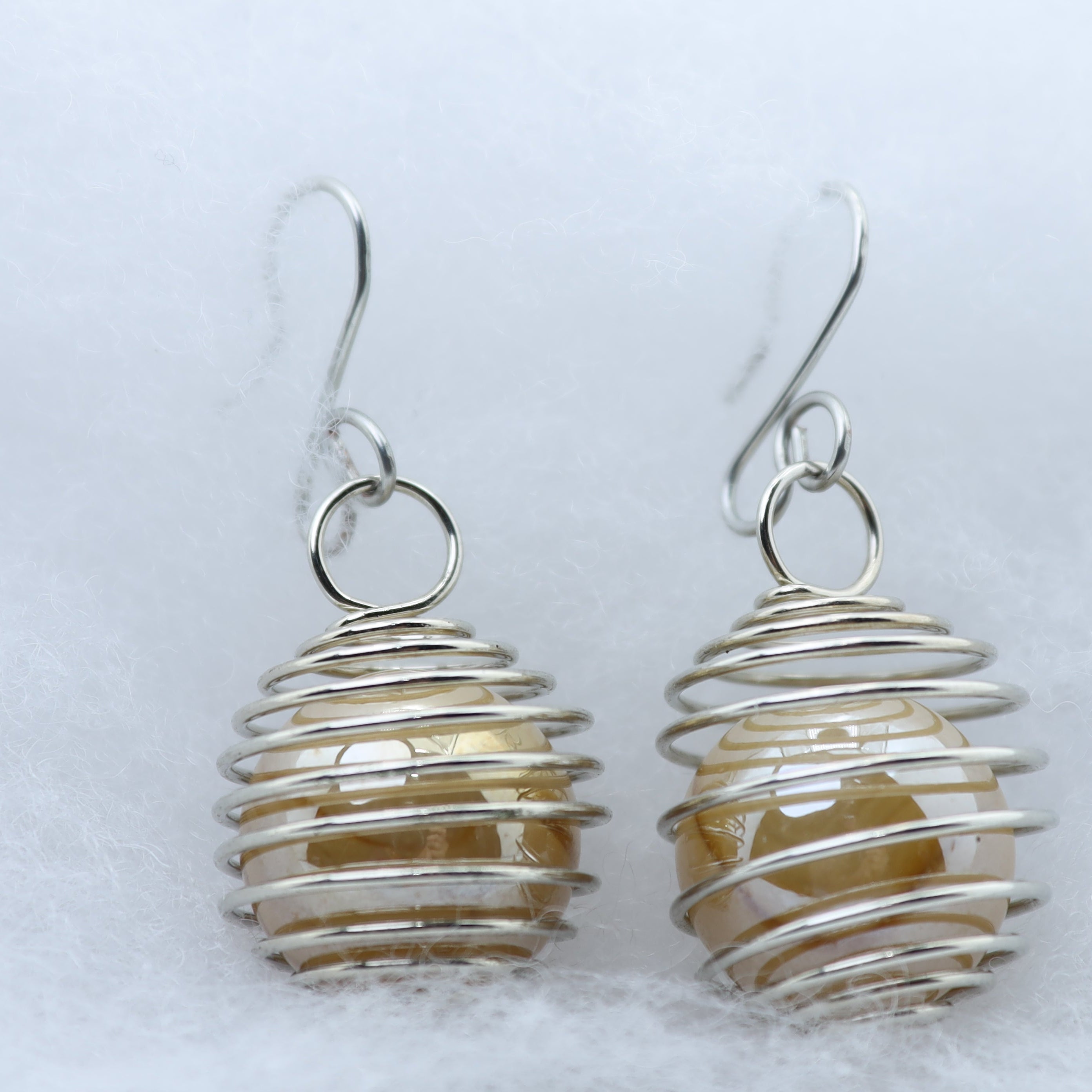 Silver Coil Bead Dangle Earrings
